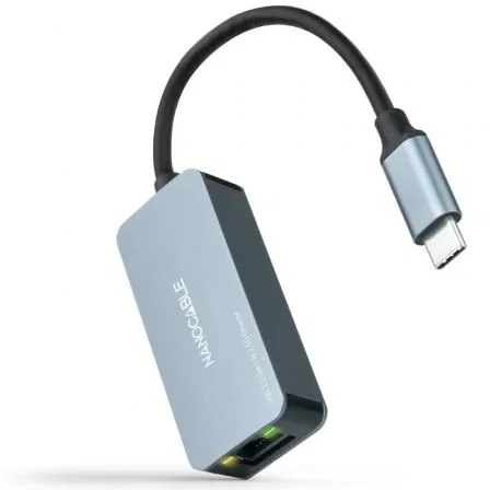 Nanocable Conversor USB-C 3.2 GEN1 a Ethernet 2.5G, Aluminio, Gris, 15 cm